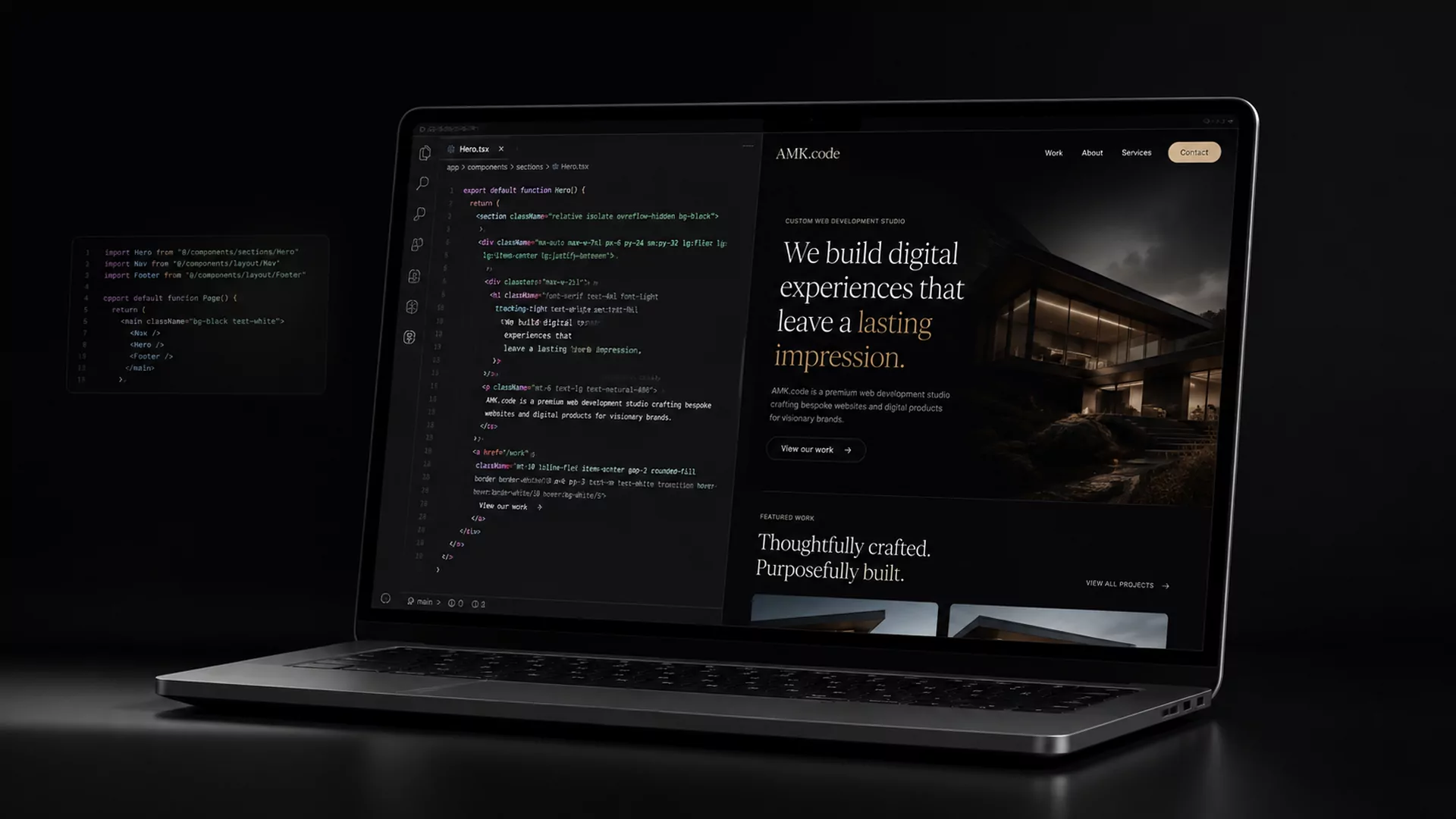 The AMK.code site, in the editor and in the browser side by side