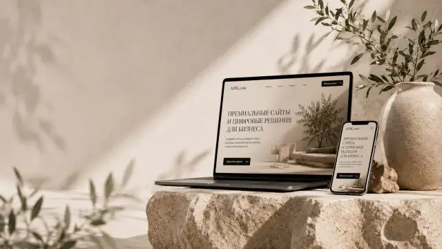 The AMK.code website on a laptop and smartphone