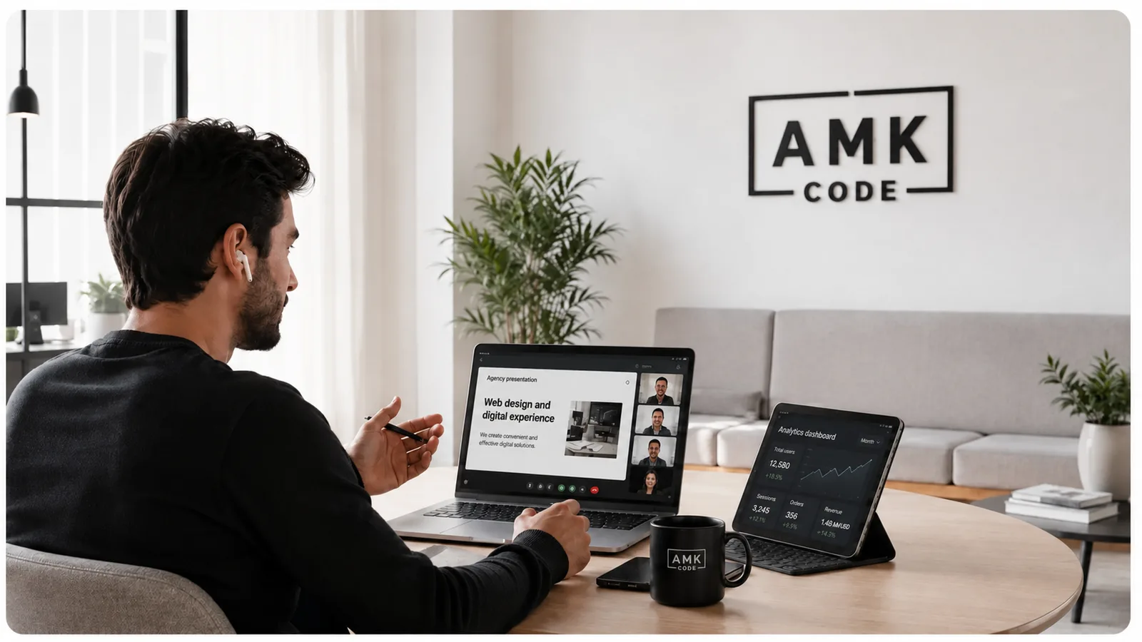 Presenting a web design to a client over video call at the AMK.code studio